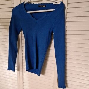 SHEIN Blue V-Neck Sweater